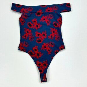 Free People Floral Off The Shoulder Bodysuit Size S Blue Red